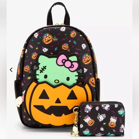 Her Universe Hello Kitty Zombie Pumpkin Glow-In-The-Dark Mini Backpack - Picture 5 of 10